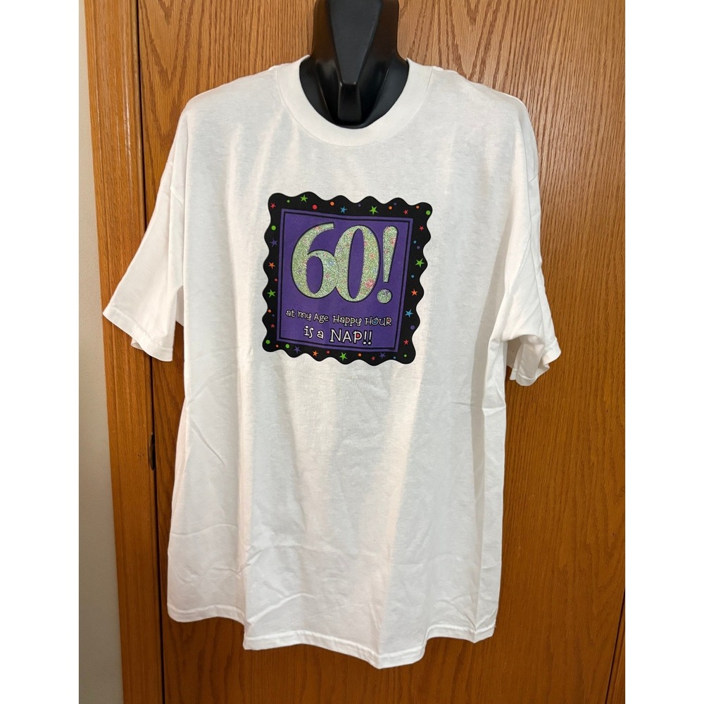 Alstyle 60th Birthday Happy Hour is a Nap Graphic T-Shirt White XL